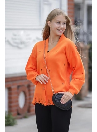 Orange - Knit Cardigan - Maymara