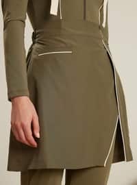 Khaki - Modest Binding Detailed Bathing Skirt Khaki