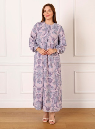 Lilac Patterned - Plus Size Dress - Alia