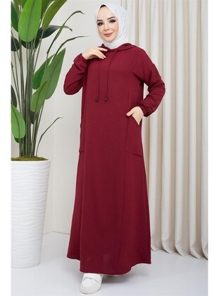 Burgundy - Modest Dress - Hafsa Mina