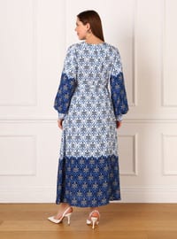 Blue Patterned - Plus Size Dress