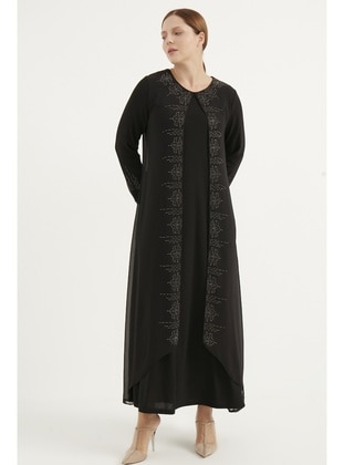 Zero collar - Black - 600gr - Modest Evening Dress - GELİNCE