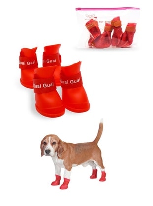 Silikon Su Geçirmez Kedi Köpek Ayakkabısı Kırmızı L Beden