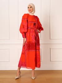 Fuchsia - Orange - Modest Dress
