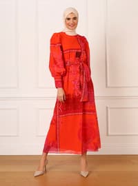 Fuchsia - Orange - Modest Dress