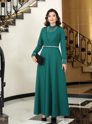 Emerald - Unlined - Crew neck - Modest Evening Dress - Elben Moda
