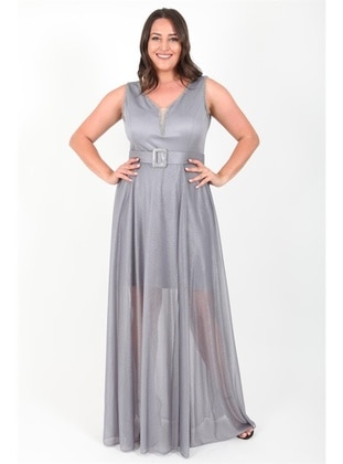 Silver color - Plus Size Evening Dress - Ladies First