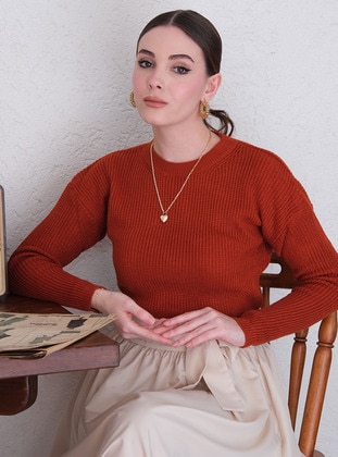 Brick Red - Crew neck - Knit Sweaters - Ceylan Otantik
