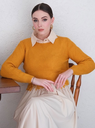 Mustard - Crew neck - Knit Sweaters - Ceylan Otantik