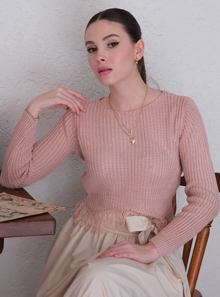 Pink - Crew neck - Knit Sweaters - Ceylan Otantik