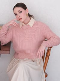 Pembe Delikli Crop Kazak - Pembe