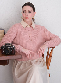 Pembe Delikli Crop Kazak - Pembe