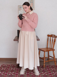 Pembe Delikli Crop Kazak - Pembe