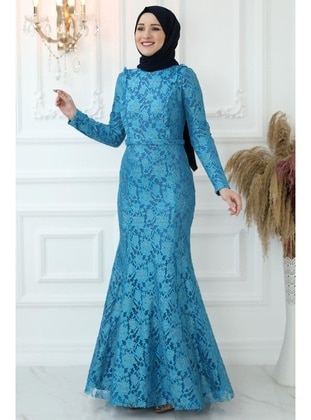 Blue - Modest Evening Dress - Amine Hüma