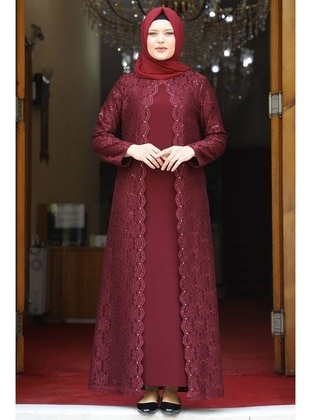 Burgundy - Modest Plus Size Evening Dress - Amine Hüma