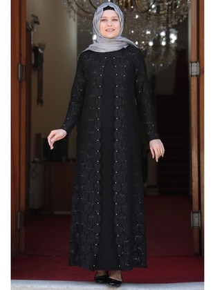 Black - Modest Plus Size Evening Dress - Amine Hüma