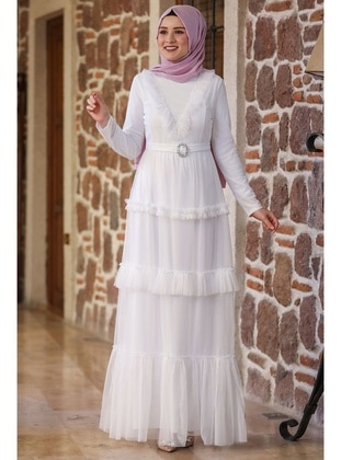 Ecru - Modest Evening Dress - Amine Hüma