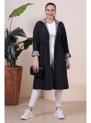 Black - Plus Size Trench coat - Ferace