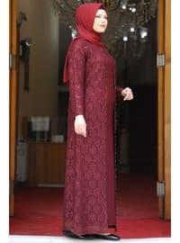 Burgundy - Modest Plus Size Evening Dress