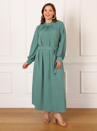 Dark Green Almond - Plus Size Dress - Alia