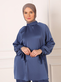 Satin Bindungsdetail Tunika & Hose Set Indigo
