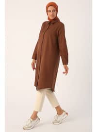 Coffee Color Basic Long Shirt With Hidden Pat