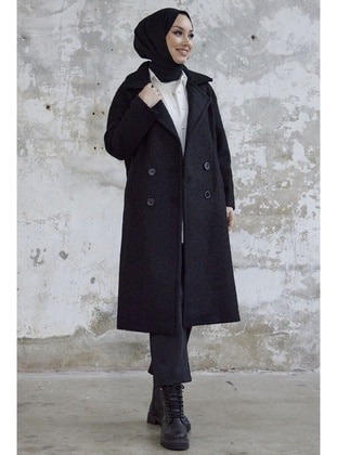 Black - Fully Lined - Double-Breasted - Coat - InStyle