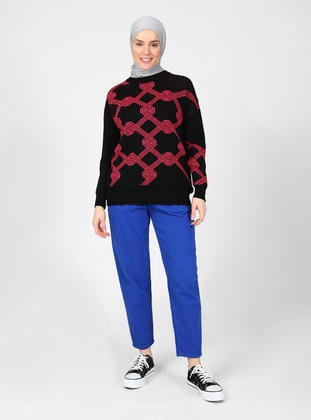Black - Fuchsia - Unlined - Crew neck - Knit Sweaters - Threeco