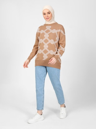 Mink - Unlined - Crew neck - Knit Sweaters - Threeco