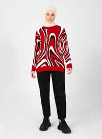 White - Red - Unlined - Crew neck - Knit Sweaters