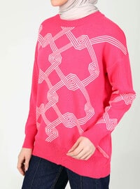 Fuchsia - Unlined - Crew neck - Knit Sweaters