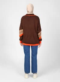 Brown - Unlined - Polo - Knit Sweaters
