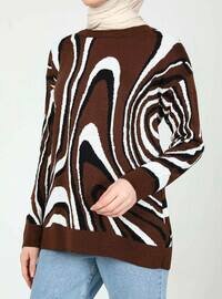 Brown - Unlined - Crew neck - Knit Sweaters