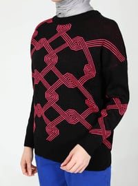 Black - Fuchsia - Unlined - Crew neck - Knit Sweaters