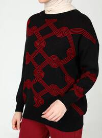 Black - Red - Unlined - Crew neck - Knit Sweaters