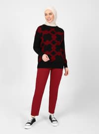 Black - Red - Unlined - Crew neck - Knit Sweaters