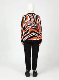 Black - Orange - Unlined - Crew neck - Knit Sweaters