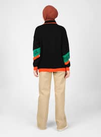 Black - Orange - Unlined - Polo - Knit Sweaters