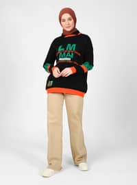 Black - Orange - Unlined - Polo - Knit Sweaters