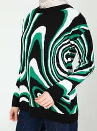 Black - Green - Unlined - Crew neck - Knit Sweaters