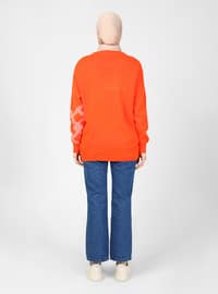 Orange - Unlined - Crew neck - Knit Sweaters