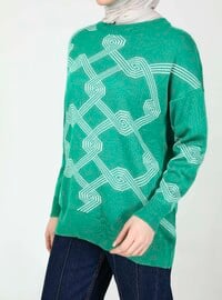 Green - Unlined - Crew neck - Knit Sweaters