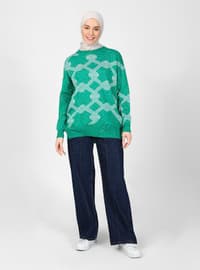 Green - Unlined - Crew neck - Knit Sweaters