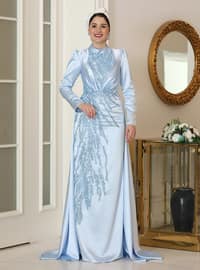 Baby Blue - Fully Lined - Crew neck - Modest Evening Dress