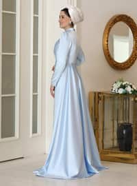 Baby Blue - Fully Lined - Crew neck - Modest Evening Dress