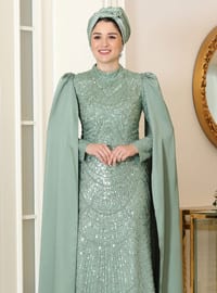 Sea Green - Fully Lined - Crew neck - Modest Evening Dress