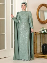 Sea Green - Fully Lined - Crew neck - Modest Evening Dress