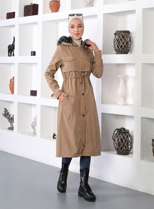 Tunnel Detailed Hijab Mink Coat