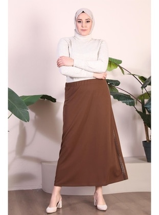Brown - Plus Size Skirt - Ferace