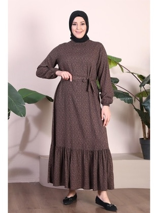 Brown - Plus Size Dress - Ferace
